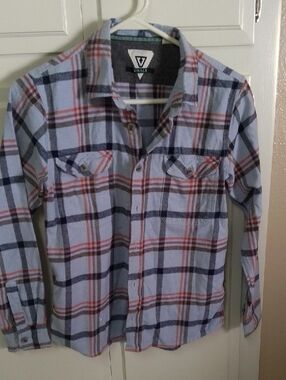 Boy's VISSLA Light Blue Plaid Long-Sleeve Button-Down Flannel Shirt